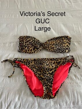 Victoria's Secret Leopard Print Bandeau Bikini - Brown & Red